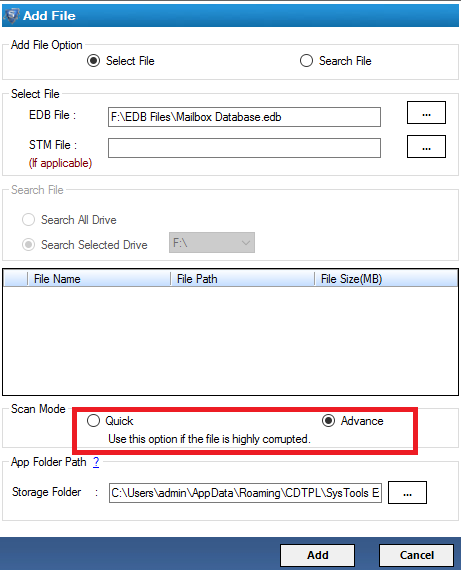 Attach EDB file to convert it