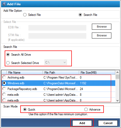 Select EDB File Location